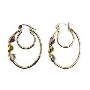 14K Yellow Gold Hoop Earrings With Colored Stones #22711